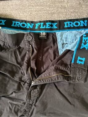 Men's Black Cargo Shorts with Blue Trim - Size 38
